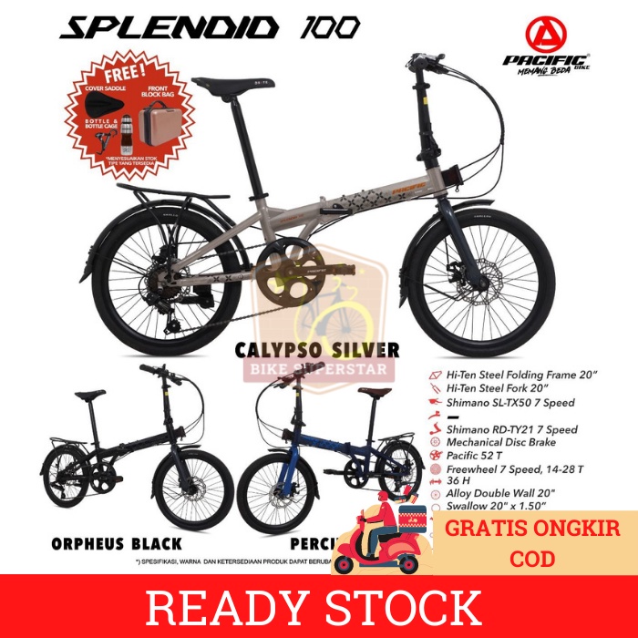 Sepeda Lipat 20 Inch PACIFIC Splendid 100 7 Speed Rem Cakram Garansi