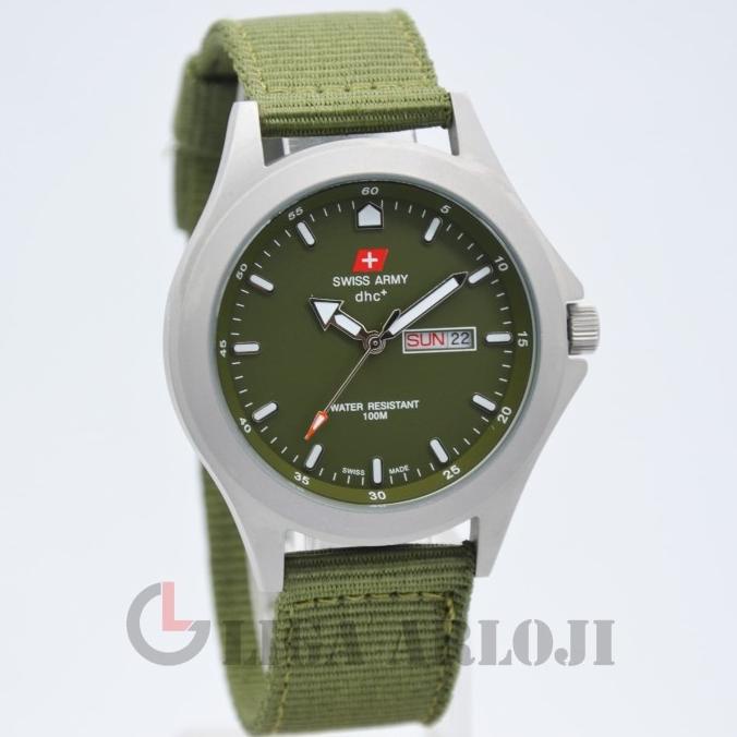 Swiss Army Quartz DHC Kanvas / Nylon SA-1880G Tanggal Hari Doff Hijau Termurah