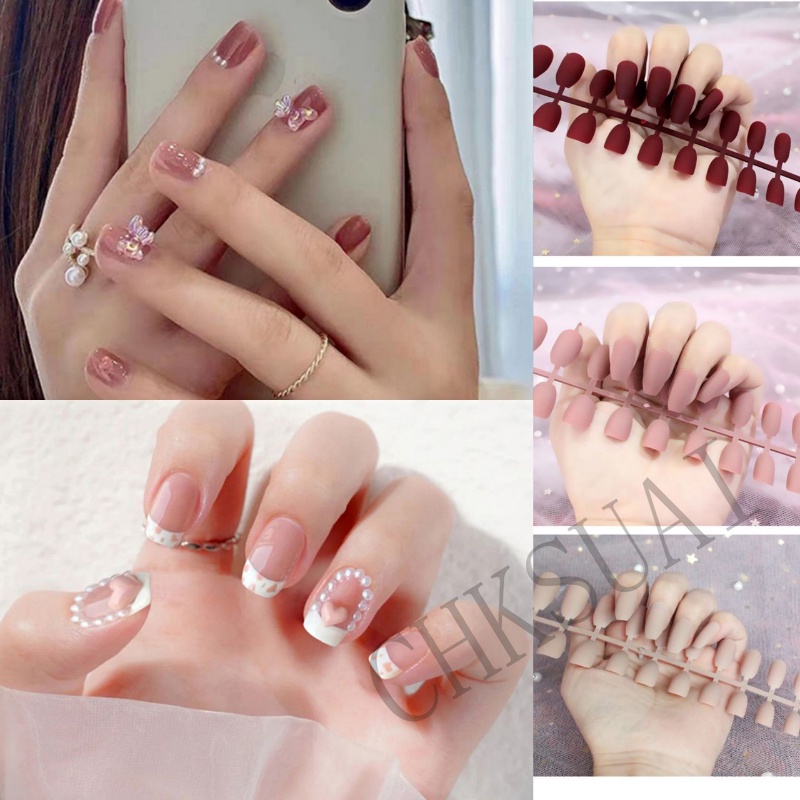 24pcs Kuku Palsu Matte Frosted Untuk Nail Art