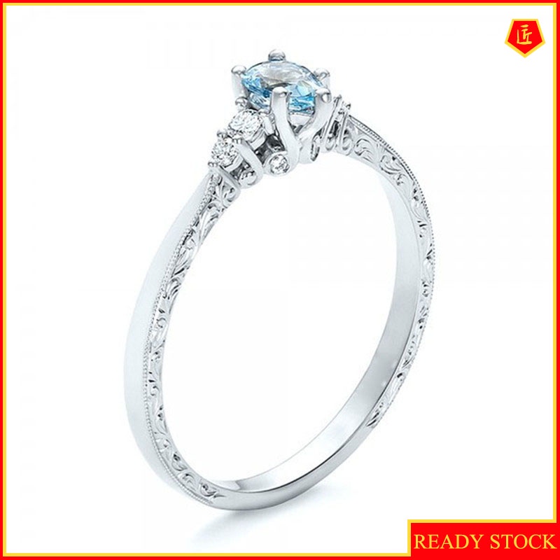 [Ready Stock]Elegant Simple Topaz Sea Blue Gemstone Ring