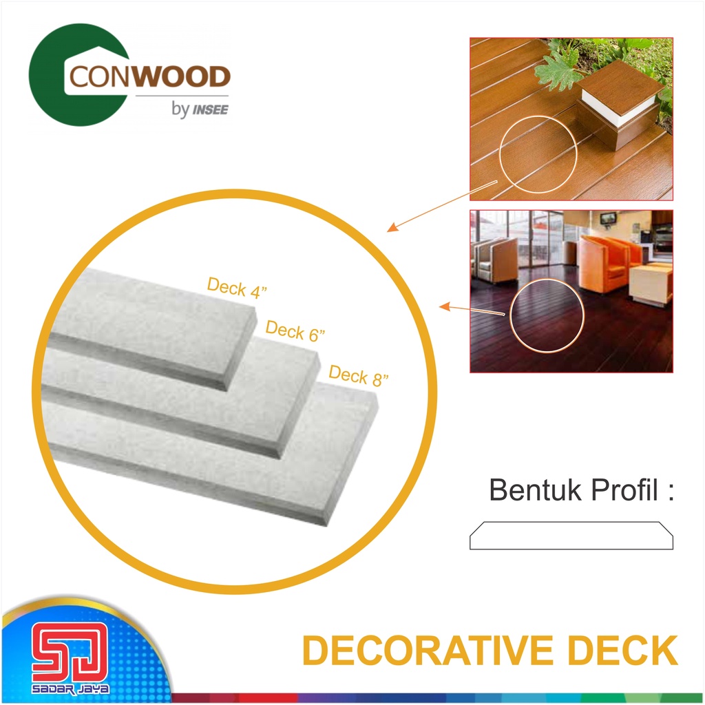 Conwood Decorative Deck 4&quot; 6&quot; 8&quot; Plank Dekorasi Lantai Floor Fiber Cement Tekstur Kayu 10cm 15cm 20cm