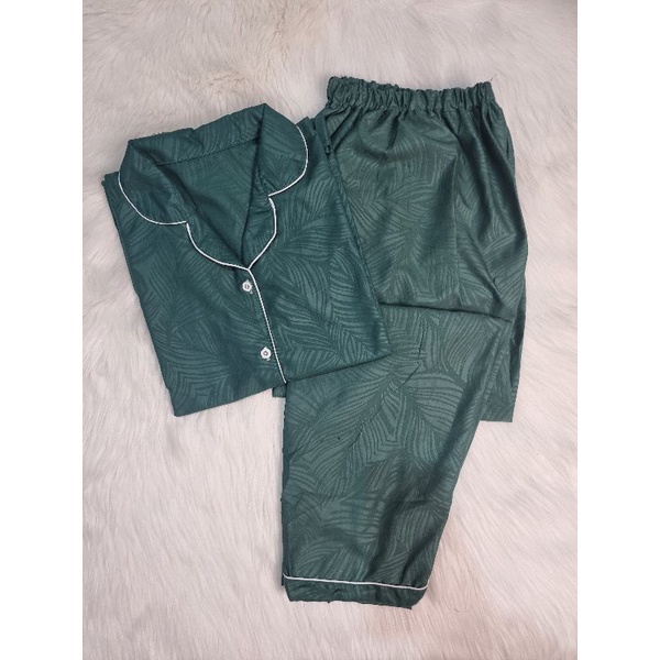 Baju Tidur Piyama Pajamas Wanita/Cewek Satin Silky Velvet Cantik Simple Wanita Dewasa Full Kancing-CP EMBOS H.BOTOL