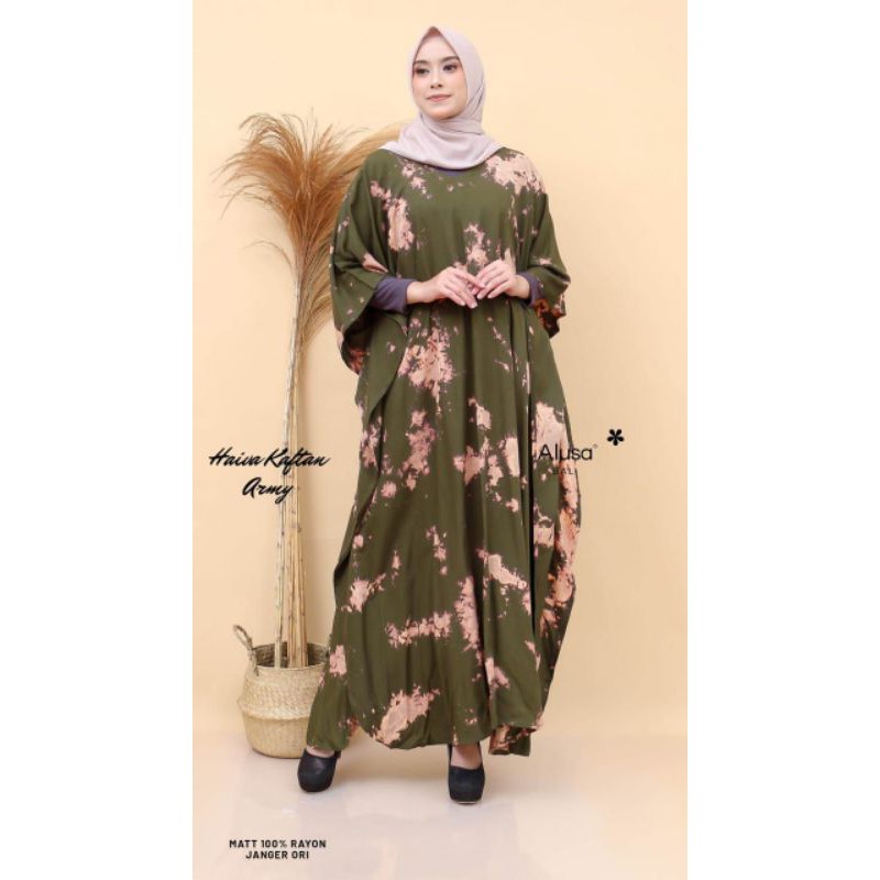 Kaftan Bali Haiva Army / Kaftan Rayon adem high Quality Original Bali by Alusa / Baju kelelawar