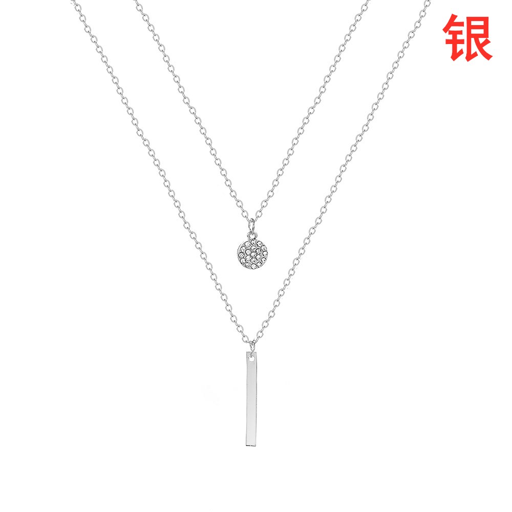 Kalung Rantai Klavikula Ganda Bentuk Bulat Untuk Aksesoris-sliver