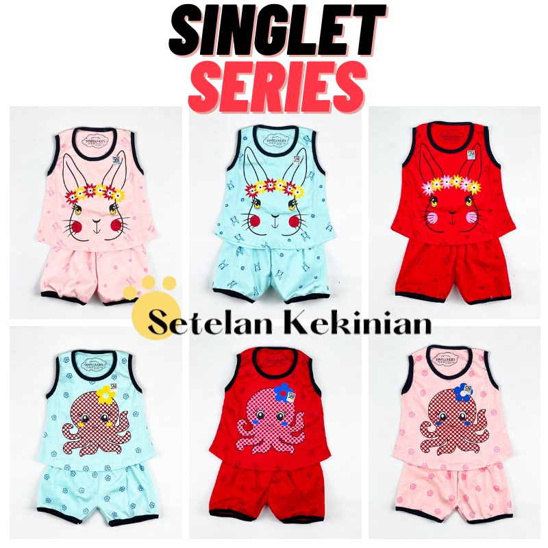 [SINGLET] Setelan anak perempuan 0-12bulan set baby girl newborn hadiah akikah gambar kelinci gurita animal