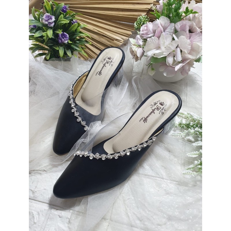 sepatu amoura hitam tinggi 5cm kaca