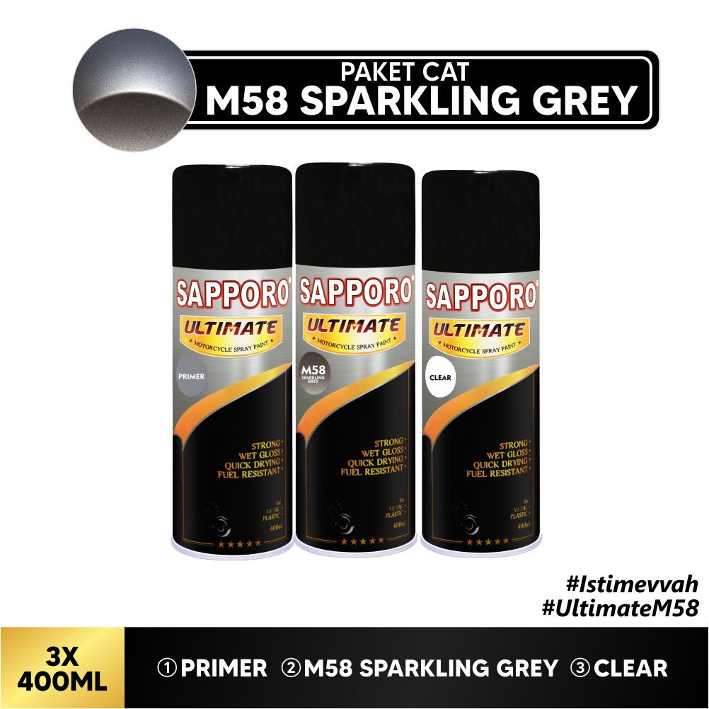 Paket Cat M58 Sparkling Grey / Sapporo Ultimate / Cat Spray Semprot Aerosol Terbaik