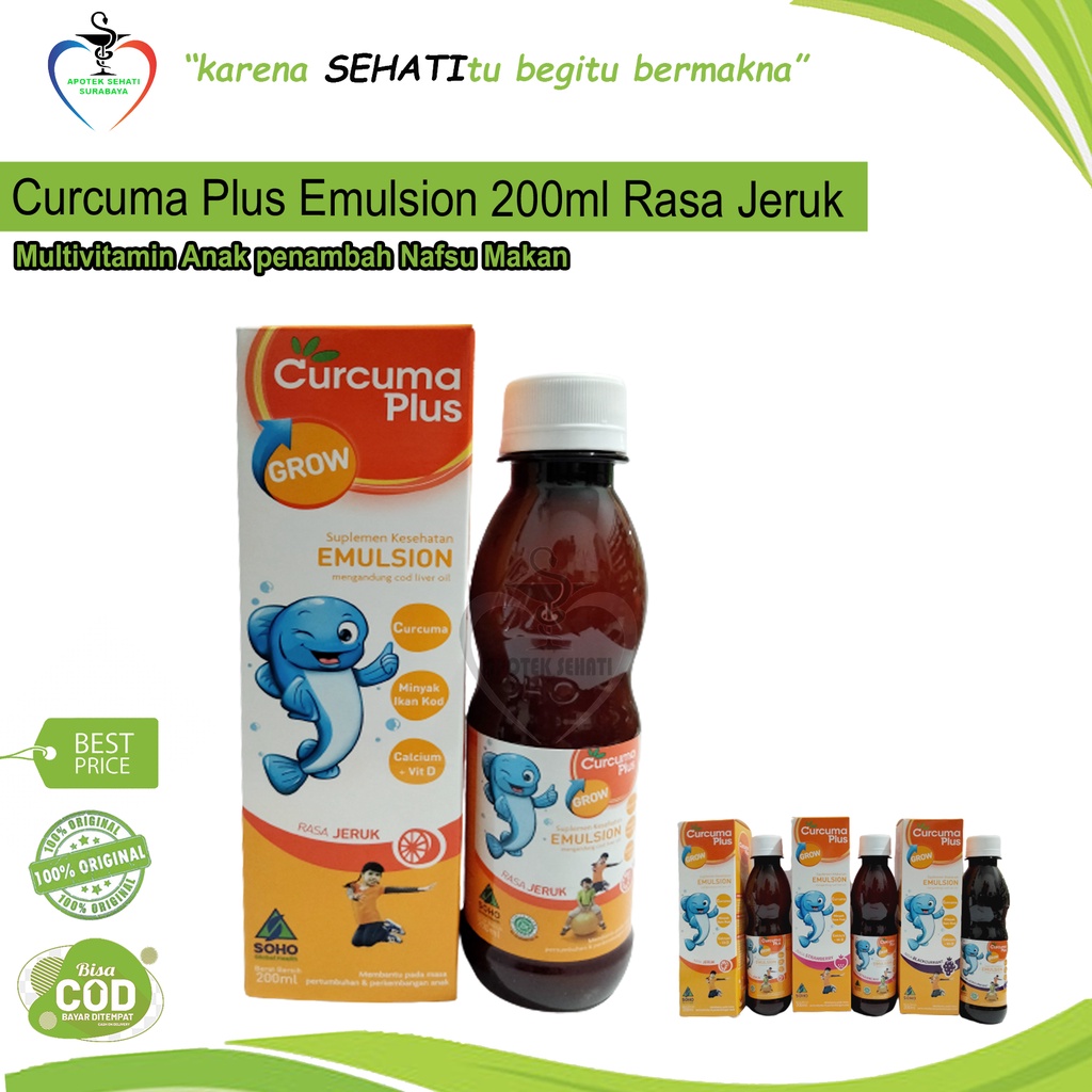 CURCUMA PLUS GROW EMULSION 200ml Rasa Jeruk Strawbery Nafsu Makan Anak