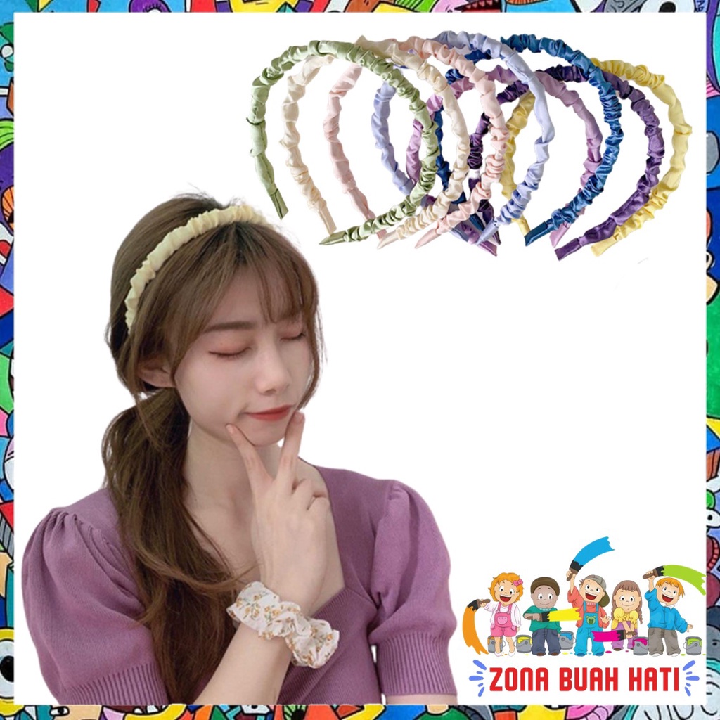 ZBH Bando Scrunchie Satin Korea Serut Headband Bandana Polos Wanita Bando Kain Scrunchie Fashion