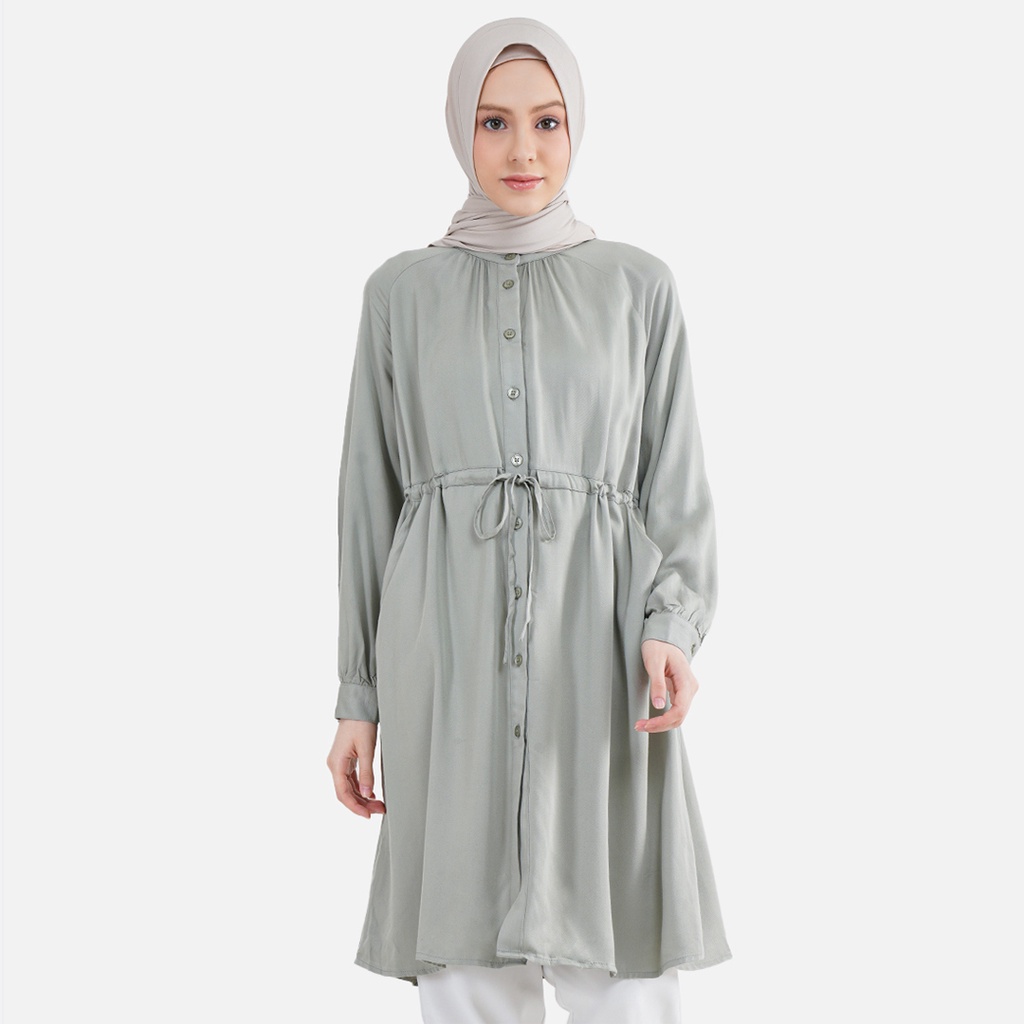 Aeesha Kemeja Tunik Wanita Muslim Lengan Panjang LIN000027A Hijau