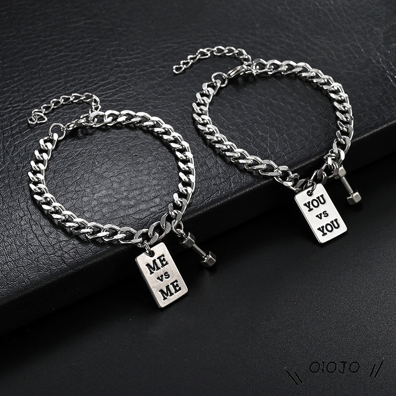 1 Pcs Gelang Couple Pasangan Teman Rantai Logam Titanium Baja Tahan Karat Perak You and Me Bracelet- olo