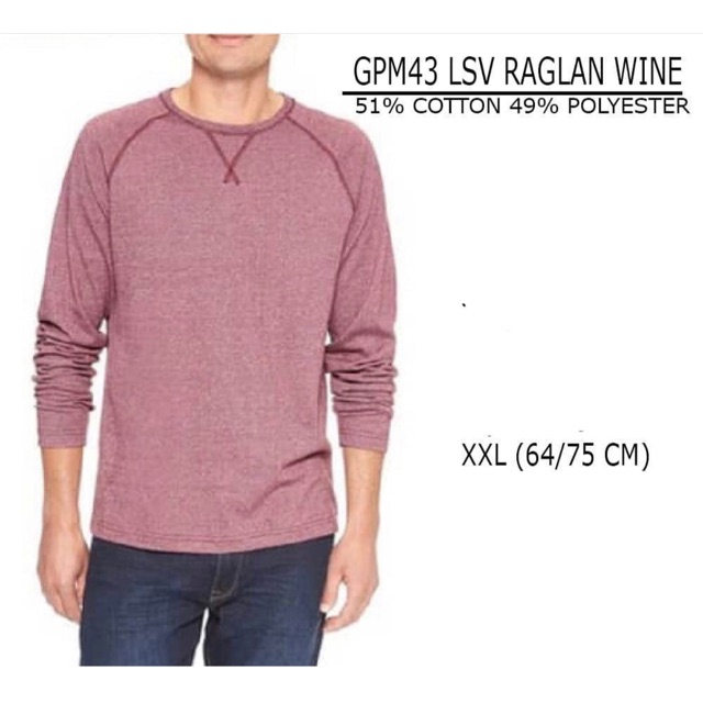 Kaos Pria LSV Raglan branded GAP original