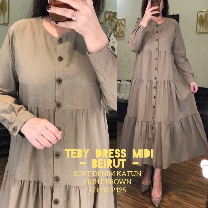 Daster Arab Teby MIDI JOVINA &amp; Teby MIDI BEIRUT Katun Soft Denim Ori