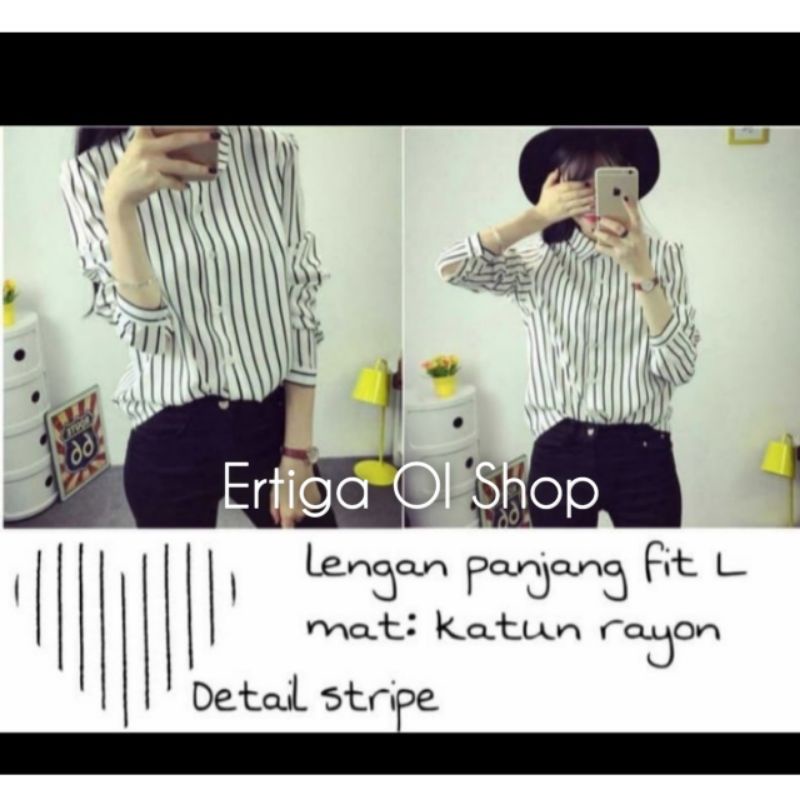 COD KEMEJA WANITA HEM CEWEK TERBARU LENGAN PANJANG VINA KATUN RAYON STRIPE  MOTIF GARIS PUTIH