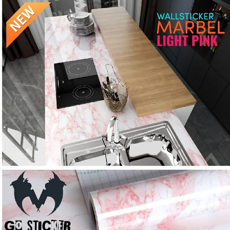 Woymen Wallpaper Premium Dinding Motif Marmer 60cm x 100cm Wallsticker Premium Dapur Marmer Pink Whi