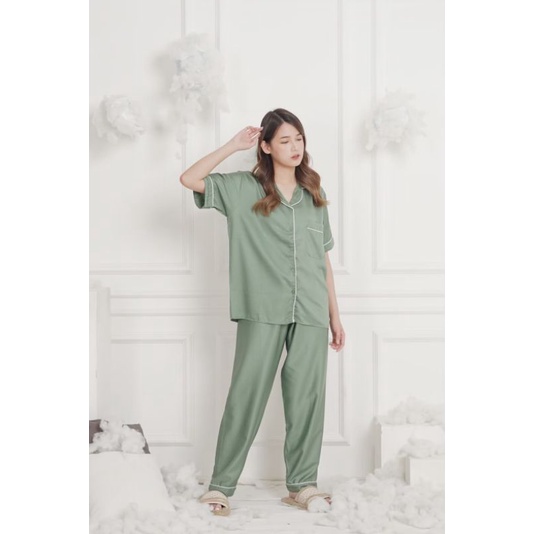 EMILY CP SWAP PAJAMAS BAJU TIDUR PIYAMA BAJU TIDUR RAYON PIYAMA RAYON PIYAMA POLOS-SAGE GREEN PREMIUM
