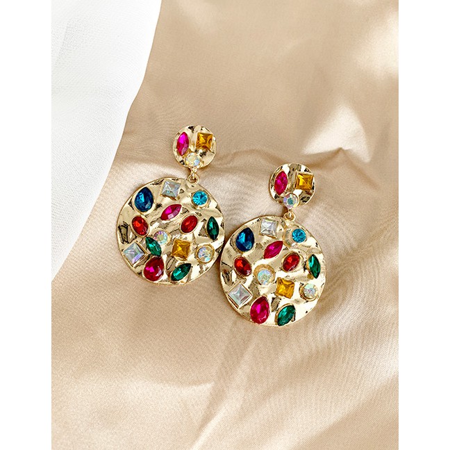 LRC Anting Tusuk Fashion Color Alloy Diamond Round Earrings D24148