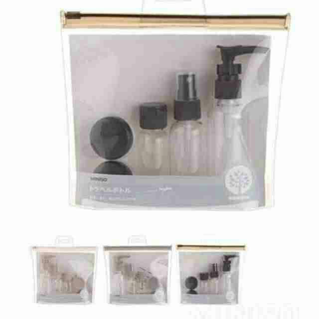 Miniso Travel bottle set 5pcs dan 2pcs botol sabun cream Pink Green