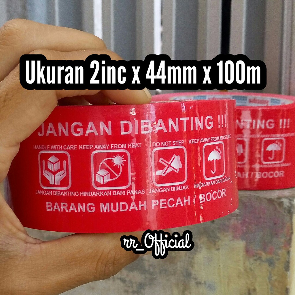 

Lakban Gudang Pecah Belah Printing Jangan Dibanting Warna Merah 100m