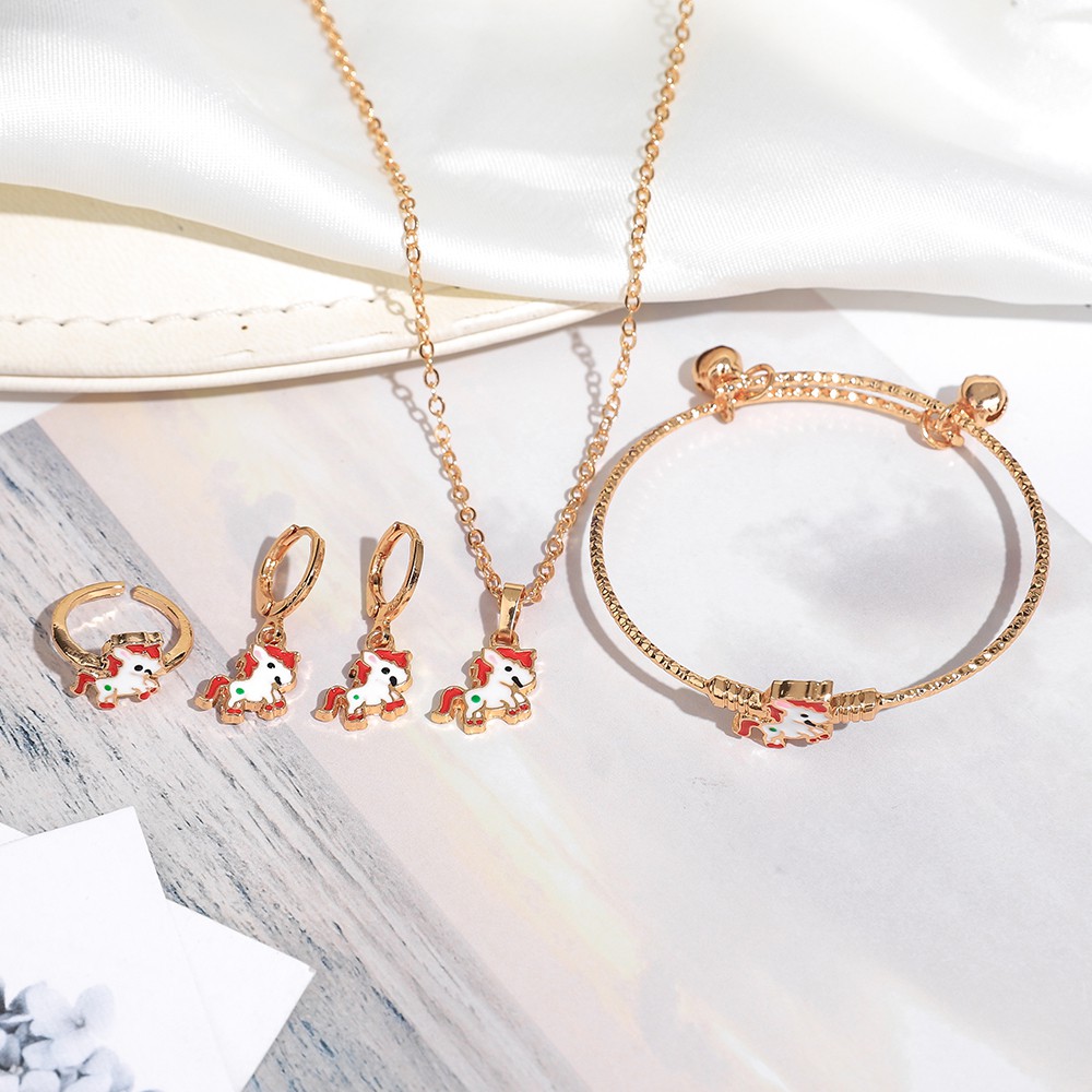 set perhiasan anak titanium set kalung gelang cincin tiatanium anting korea fashion cincin aksesoris wanita murah D418