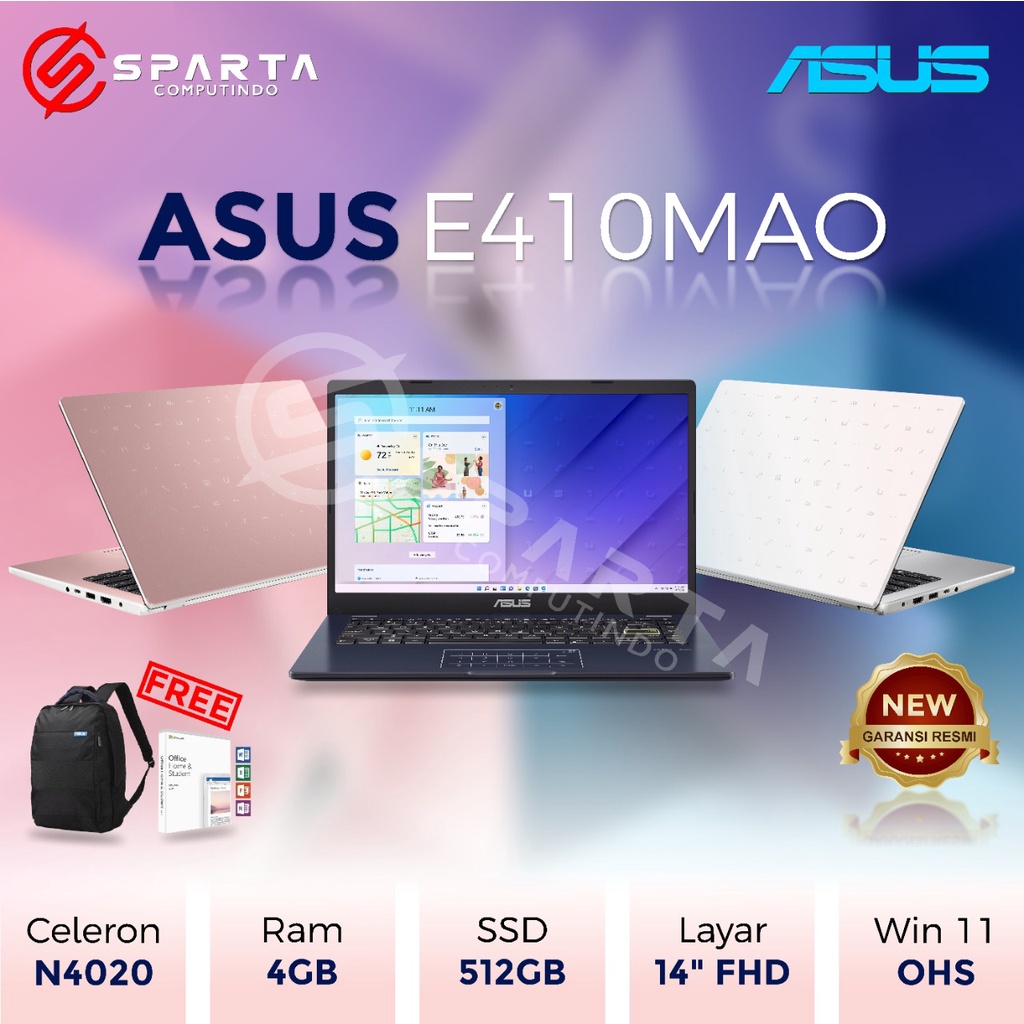Laptop ASUS E410MAO Intel N4020 4GB 512GB SSD 14″ FHD Win 11 + OHS 2021
