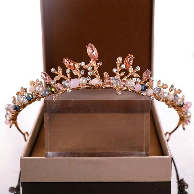 mahkota rosegold permata fashion korea mahkota pink wedding crown mahkota pengantin wisuda