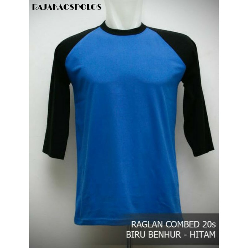 kaos polos distro raglan cotton combes 20s kaos pria polos raglan kombinasi 3/4
