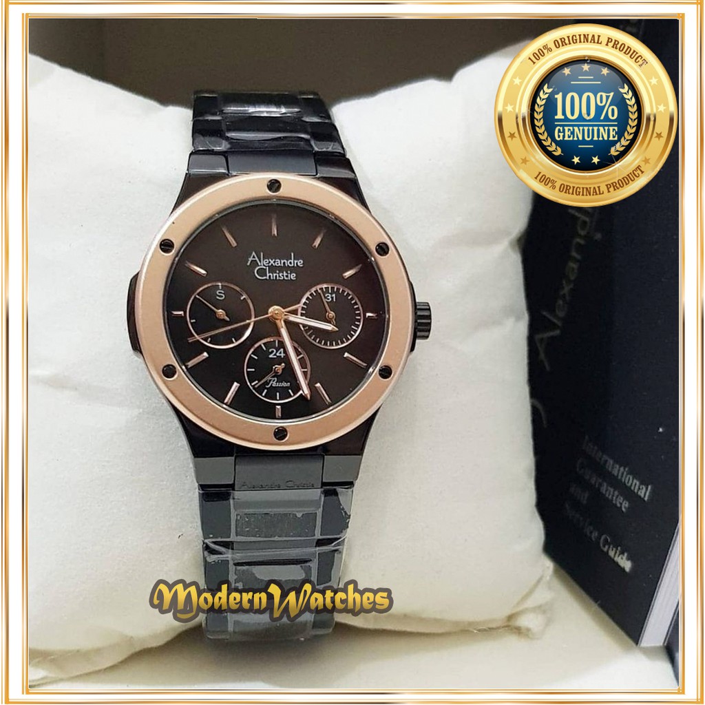 Jam Tangan Ori Wanita Alexandre Christie Terbaru AC 2913 Hitam Rosegold Red Merah Pink Mewah Rantai 
