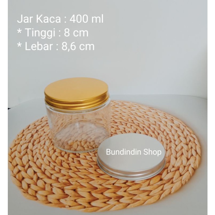 Jar Kaca/Toples  kaca uk 400m tutup alumunium