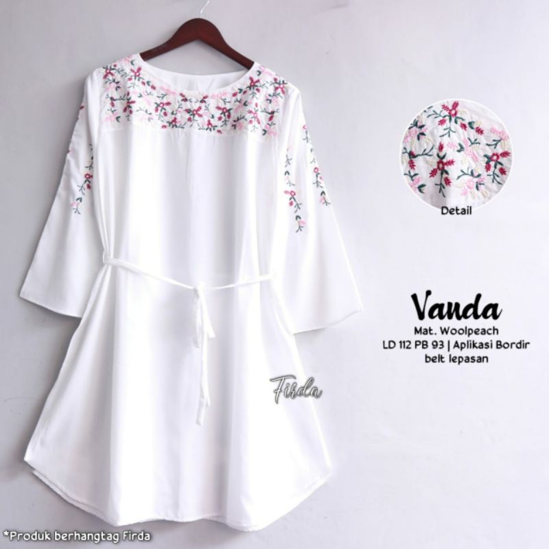 Vanda tunik atasan wanita tunic wolvis aplikasi bordir cantik belt lepasan