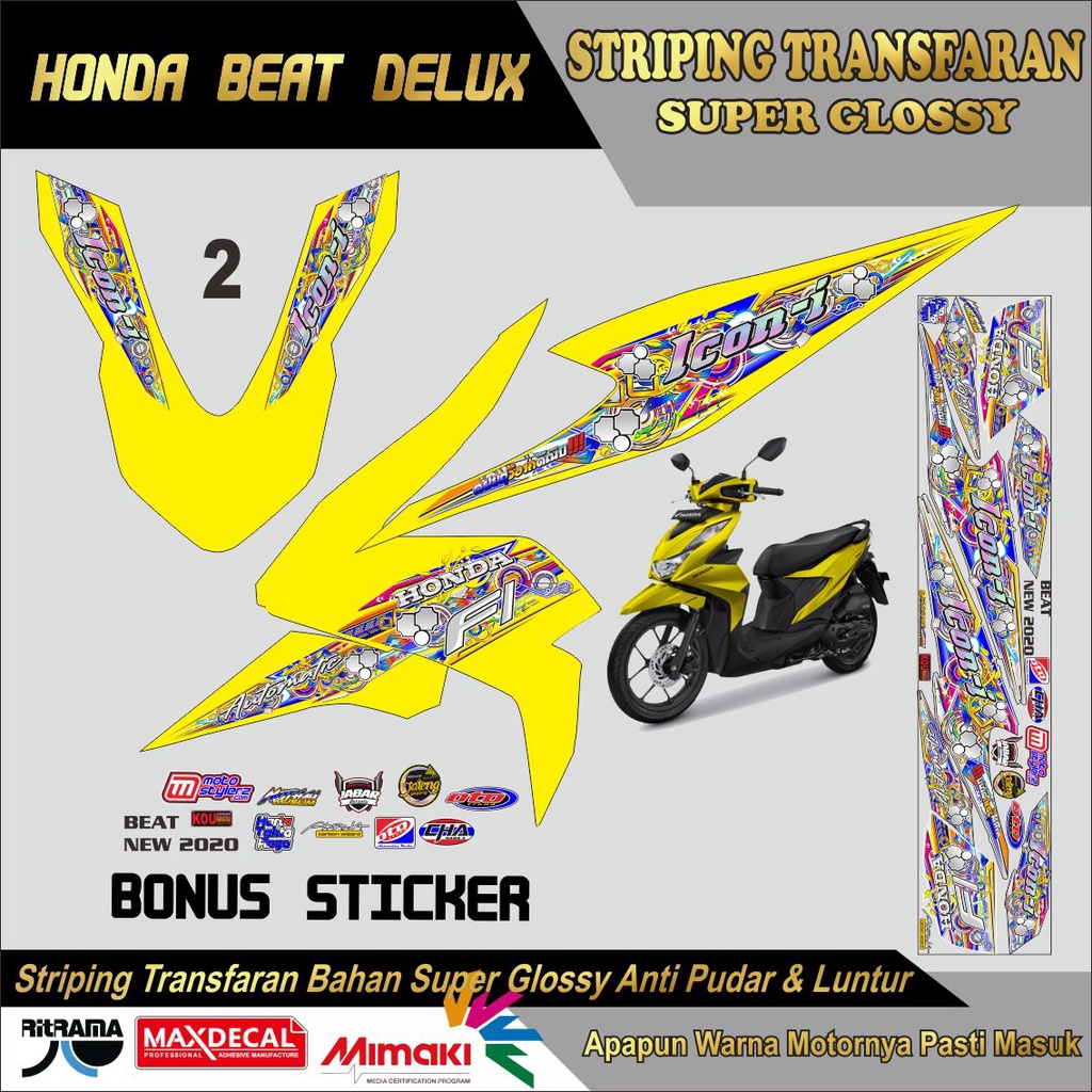 STRIPING RACING BEAT DELUXE VARIASI TRANSPARAN LIS BODI MOTOR BEAT TRANSPARAN UV