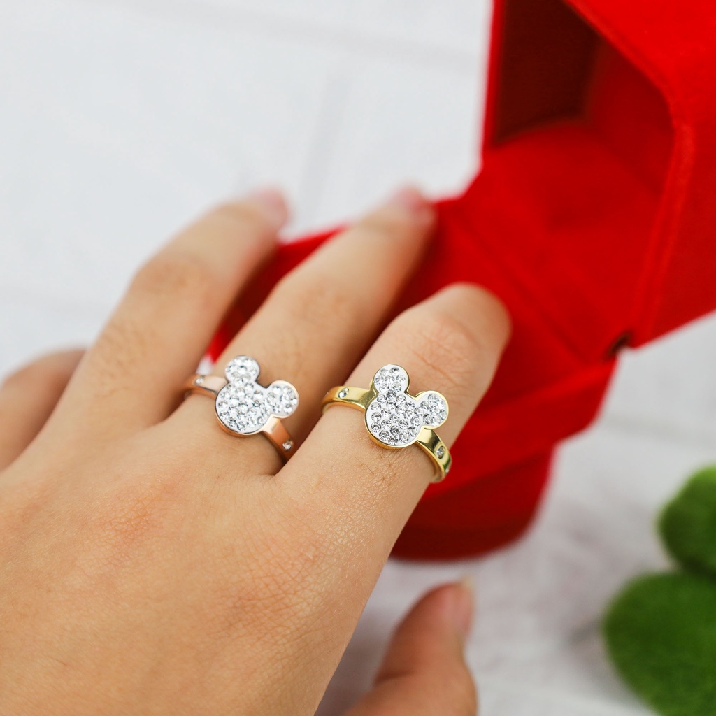 Cincin mickey zircon putih titanium korea anti karat harga grosir bisa cod