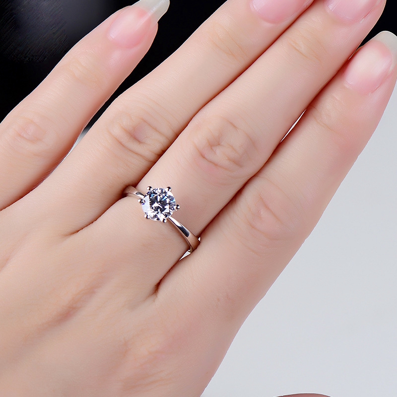 Cincin Kawin Pertunangan dengan Enam Rahang Zirkon Untuk Wanita Ring Adjustable-7