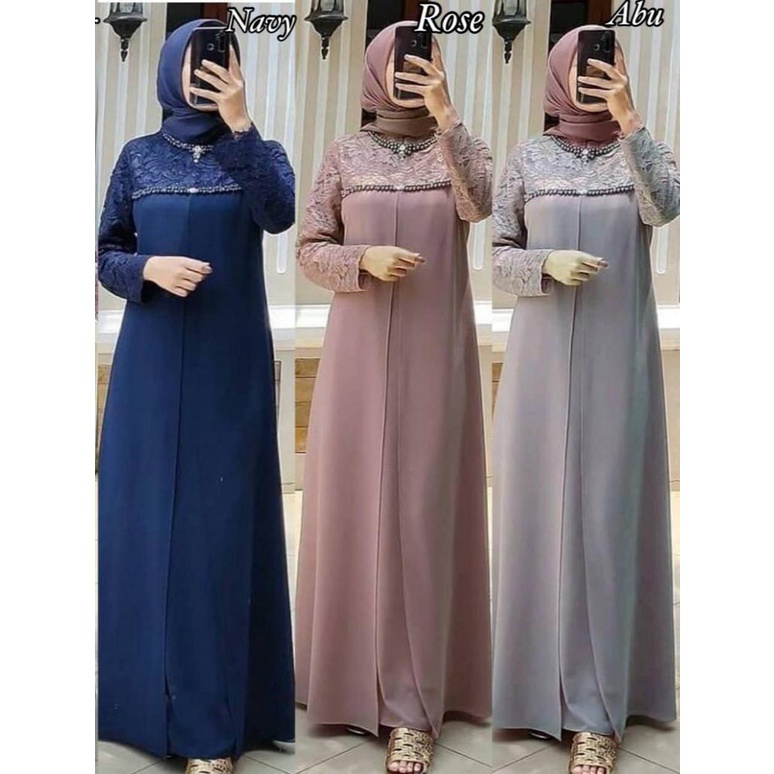 INAH DRESS BRUKAT TILE/DRESS GAMIS BRUKAT PREMIUM LADY PESTA/GAMIS BRUKAT/GAUN PESTA/LONG DRESS/GAMI