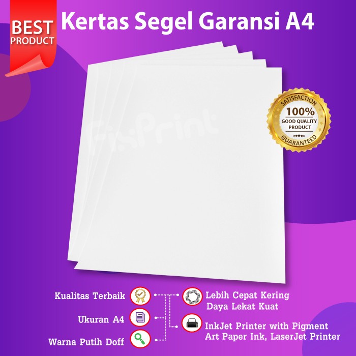 Kertas Paper Sticker Garansi Premium Quality Polos Stiker Segel Pecah Telur A4