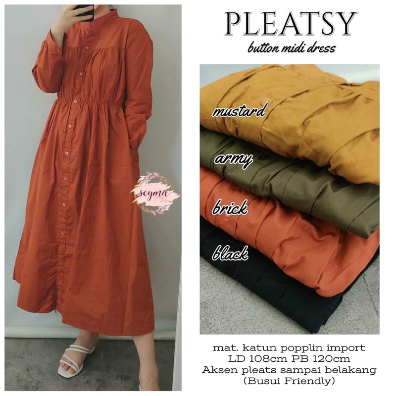 PLEATSY MIDI • Dress Muslim Wanita Bahan Katun Poplin • SAVARA