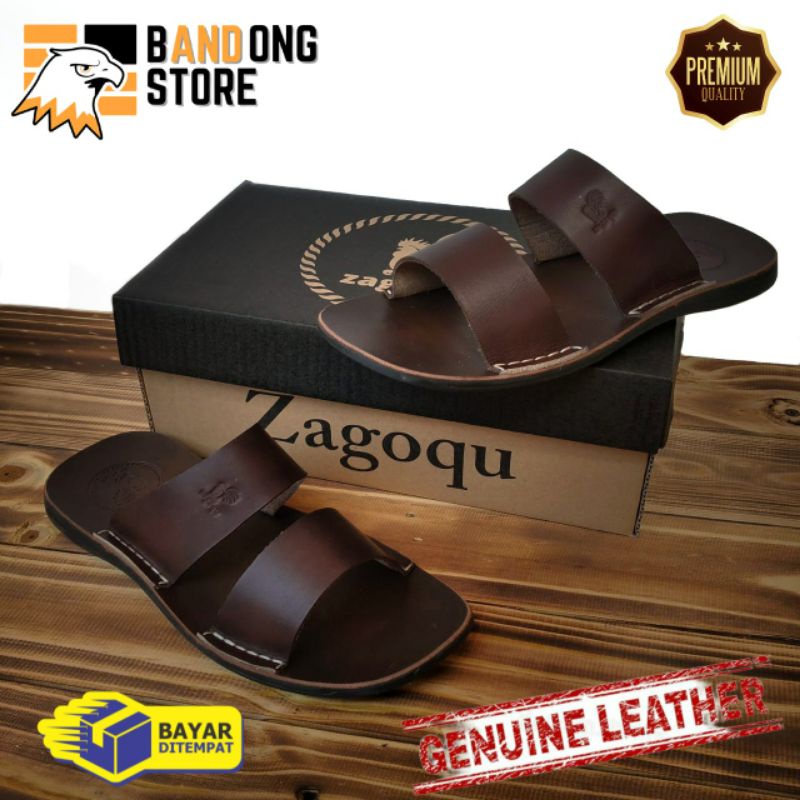 Sandal pria kasual slip on kulit asli berkualitas premium