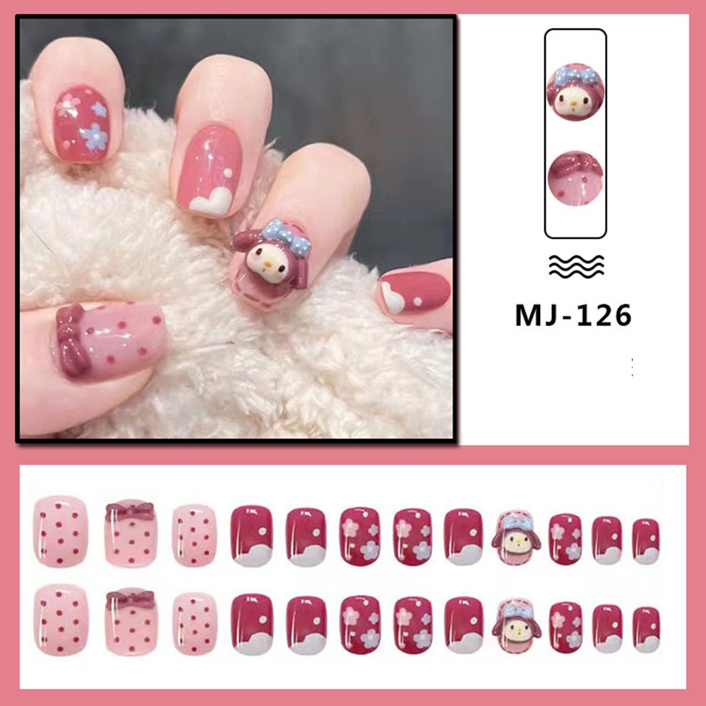 24pcs Kuku Palsu Motif Polkadot Untuk Nail Art