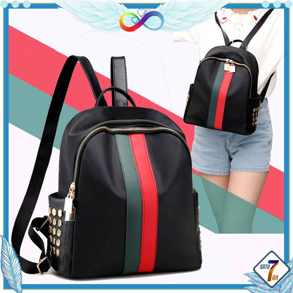 Satu7an T240 Tas Ransel Wanita Nilon Style Fashion Korea Hitam Tas Punggung Kantor Kerja Sekolah Kuliah Backpack Cewek Multifungsi