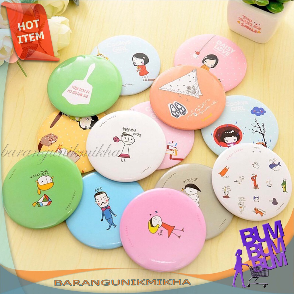 KACA KARAKTER Cermin Bulat Karakter/Kaca Cermin Make Up Mini/ Sovenir/Travelling Motif Kartun Colorful