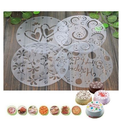 Cake Stencils - Round Shape Happy Birthday Pattern-01 (4pcs)