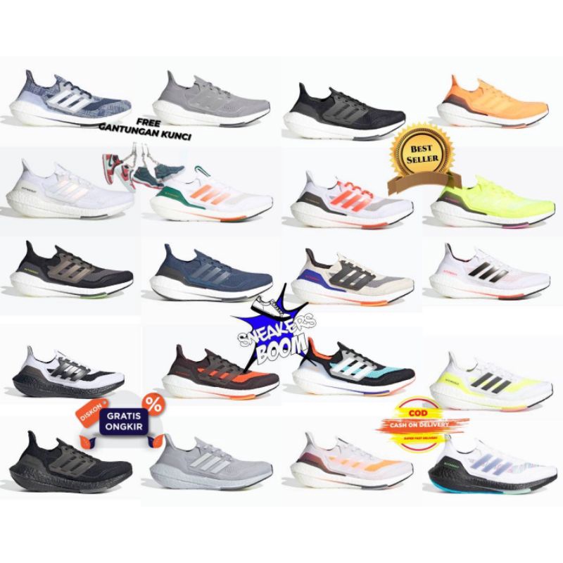 SEPATU OLAHRAGA PRIA ADIDAS ULTRABOOST 2021 DENIM NAVY WHITE ORANGE BLACK WHITE GREY ORANGE TRIPLE W