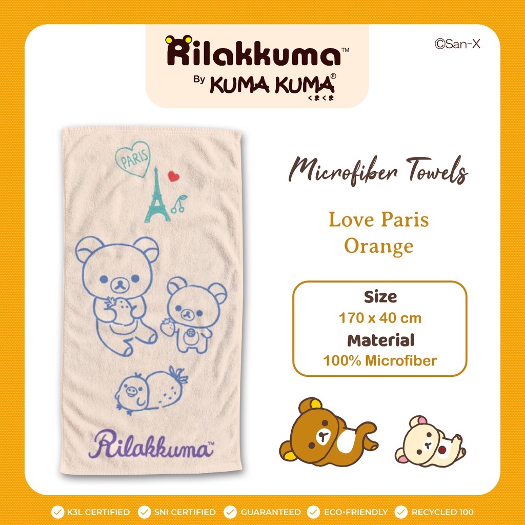 PROMO HANDUK BAYI HANDUK ANAK PREMIUM Handuk KUMA KUMA Microfiber Kuma Kuma Motif ( 70 x 140 cm )-KUMA LOVE PRIS OREN