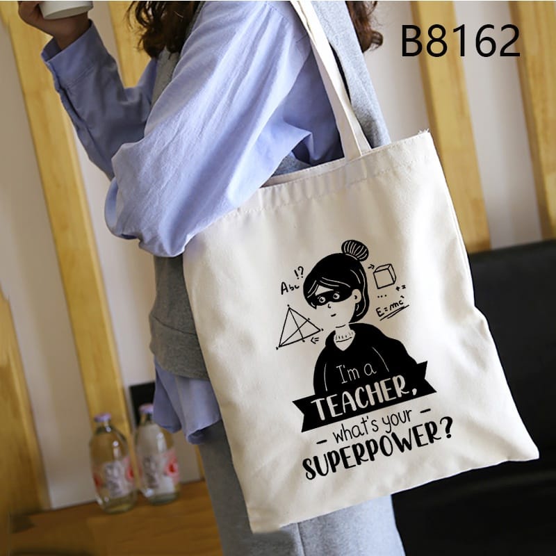 MYSTIQUE.ID-TOTE BAG TEACHER SPR PWR LUCU DAN AESTHETIC