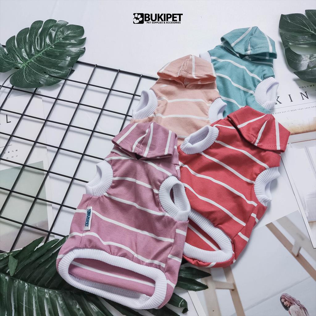 baju kucing anjing kelinci monyet lucu cowok cewek aksesoris hewan kecil - TANK HOODIE STRIPE PASTEL