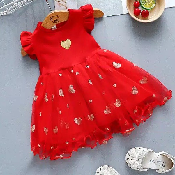 gos  DRESS IMPORT MORE HEARTS 823 EBV Baju Dress Anak Perempuan Import