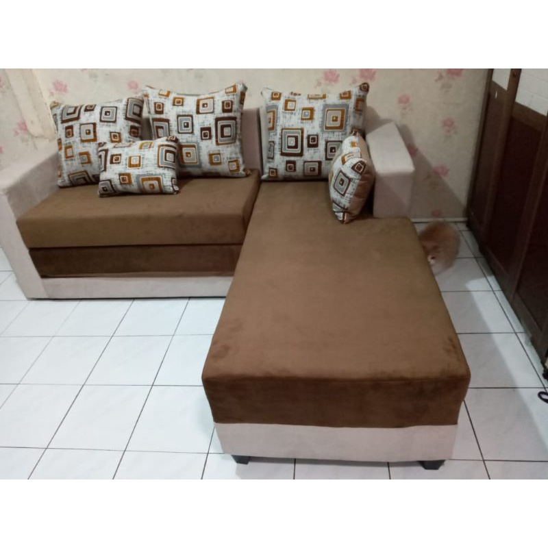 Sofa| sofa L bed| sofa bed coklat