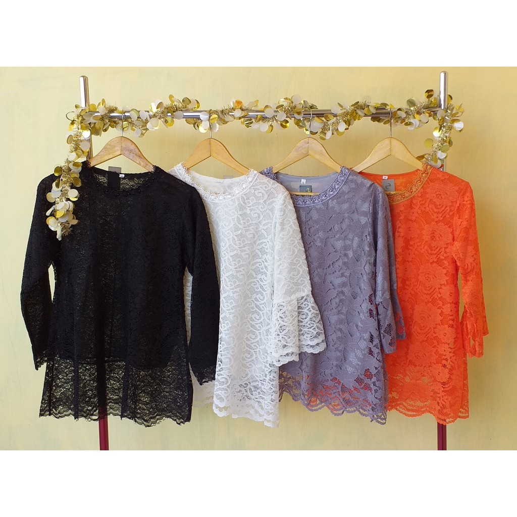 Atasan brukat by Aushia || Atasan Brokat modern || Blus Brokat simple-Putih