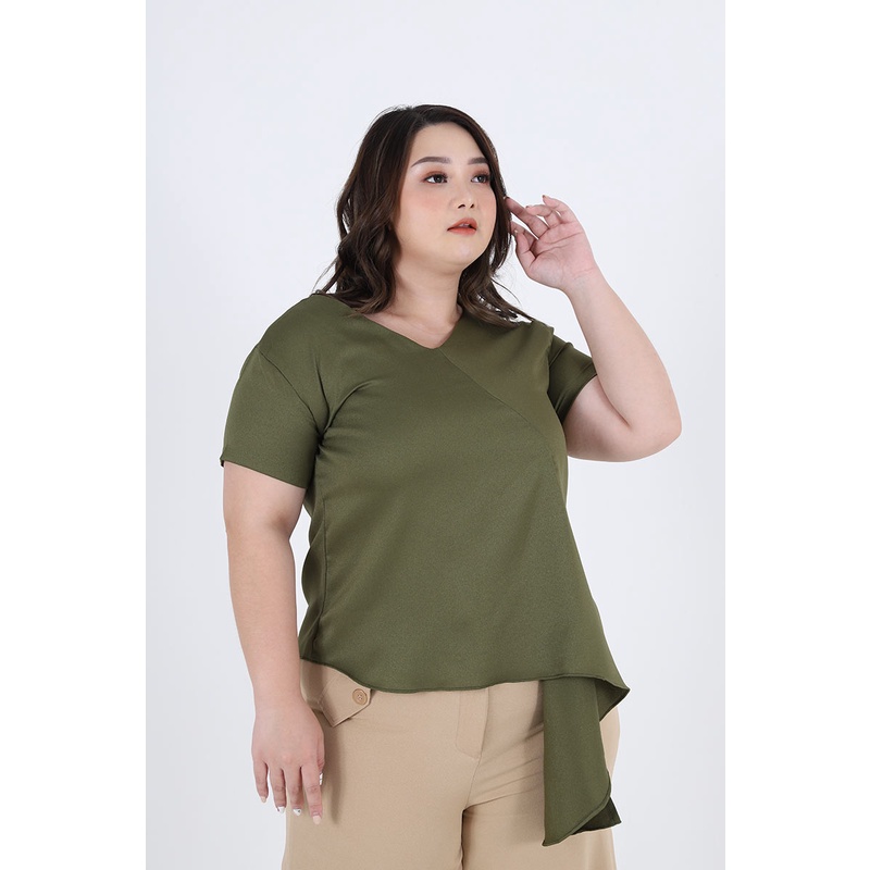 Sorabel - YF Ghaniyyah Plain Drapery Big Blouse / Blouse Wanita V Neck Jumbo Lengan Pendek-6