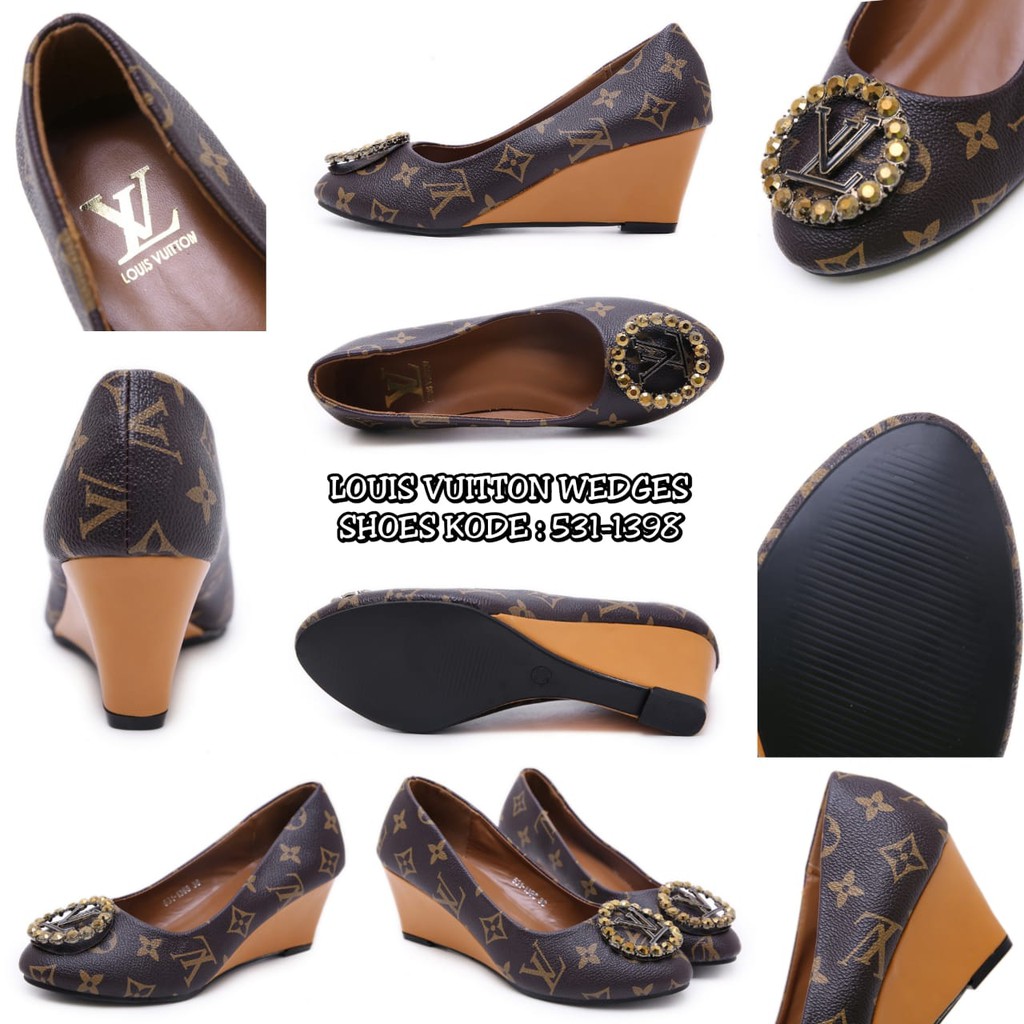 LOUIS VUITTON WEDGES SHOES 531-1398 BJ WEDGES WANITA SEPATU BRANDED SEPATU LV SEPATU BATAM